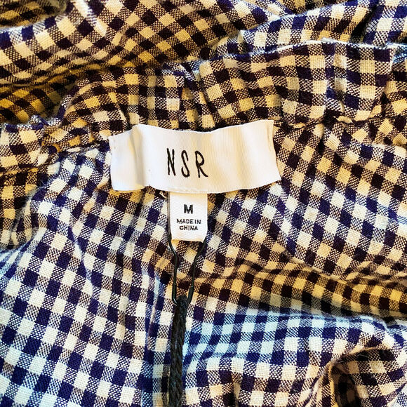 NSR Blue Gingham One Shoulder Dress Angled Ruffle Hem Women's Size Medium - Picture 2 of 8